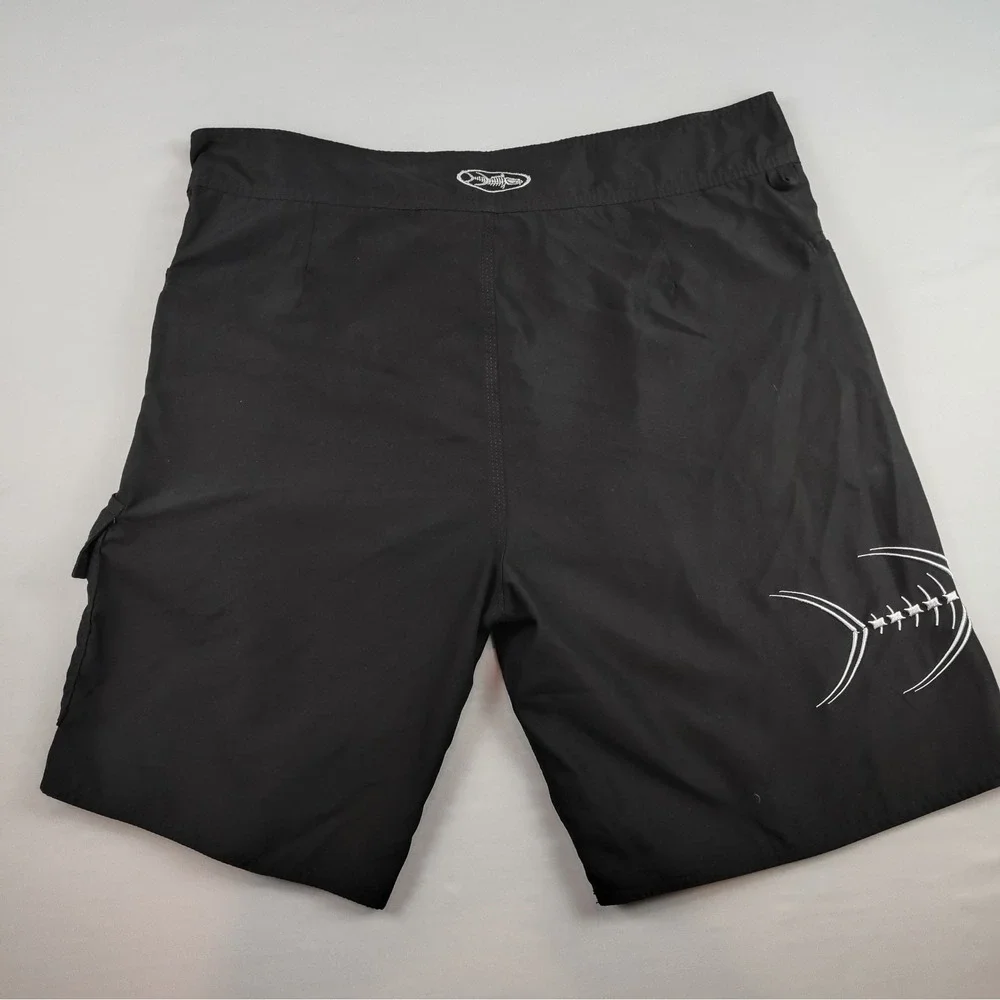 Tormenter Mens Size 38 Board Shorts Swim Trunks Black Fish Skeleton Graphic